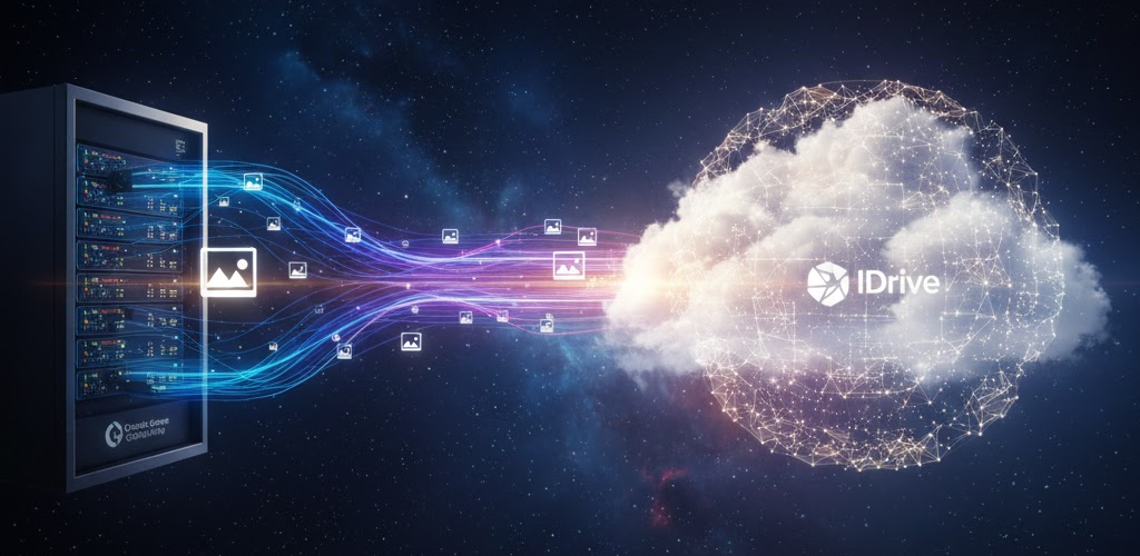 Showing data flowing upstream to the cloud for an effective photography backup strategy